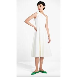 NWT Kate Spade Twill One-shoulder Bow Midi Dress, French Cream, sz 6, 398$